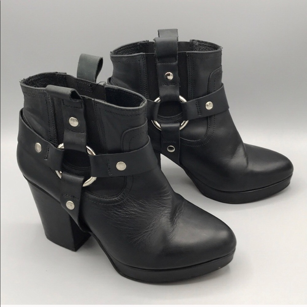Stuart Weitzman Black Leather Harness Ankle Boots